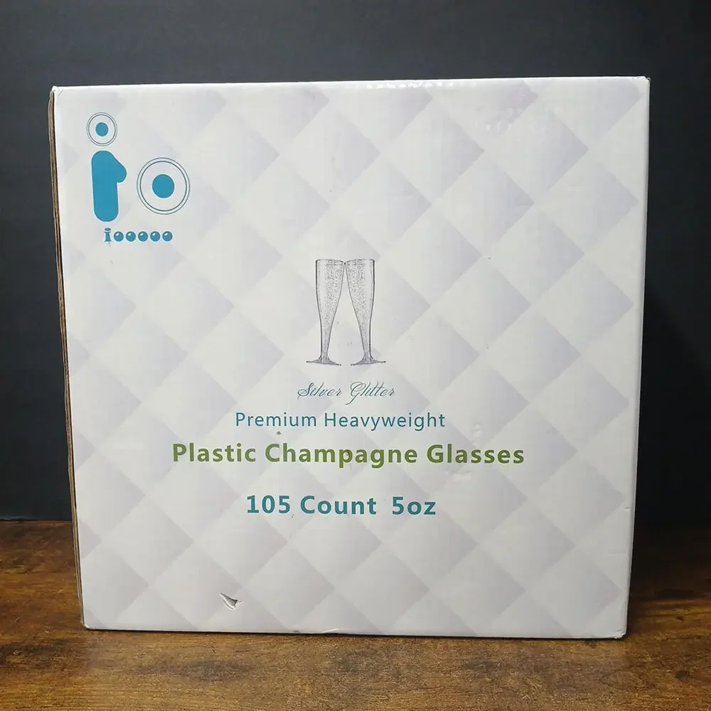 Silver Glitter Premium Heavyweight 5oz Plastic Champagne Glasses, 105 Count